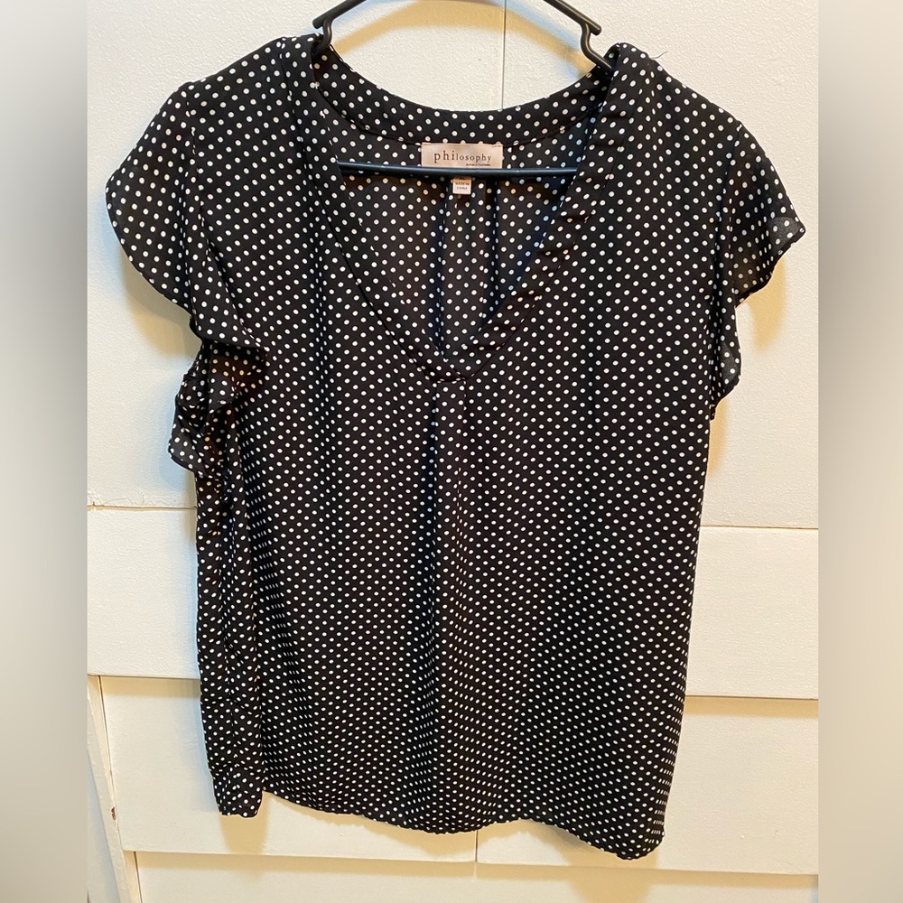 Philosophy Size XL Black and White Polka Dot Blouse